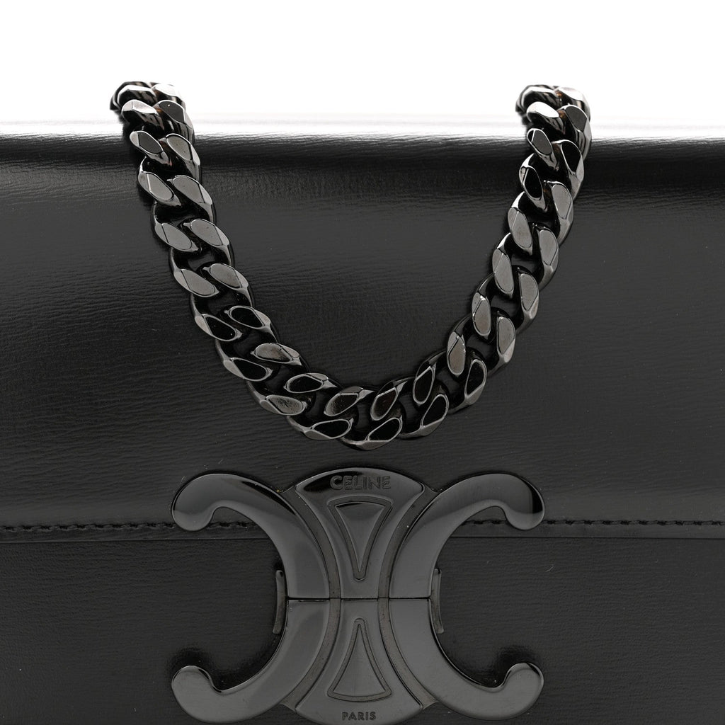 Shiny Calfskin Triomphe Chain Bag Black