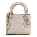 Metallic Lambskin Cannage Mini Lady Dior Silver