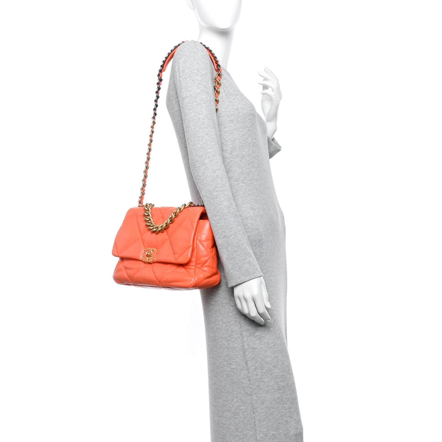 Lambskin Quilted Large Chanel 19 Flap Orange