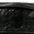 Crinkled Calfskin Matelasse Monogram Baby Niki Chain Satchel Black
