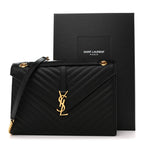 Grain De Poudre Matelasse Chevron Large Monogram Satchel Black