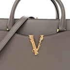 Grainy Calfskin Virtus Top Handle Tote Grey