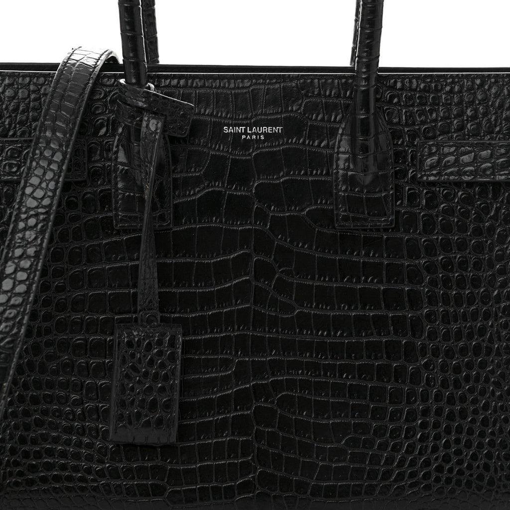 Calfskin Crocodile Embossed Baby Sac De Jour Black