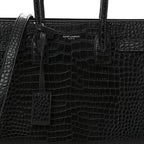 Calfskin Crocodile Embossed Baby Sac De Jour Black