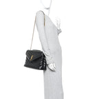 Calfskin Y Quilted Monogram Medium Loulou Chain Satchel Black