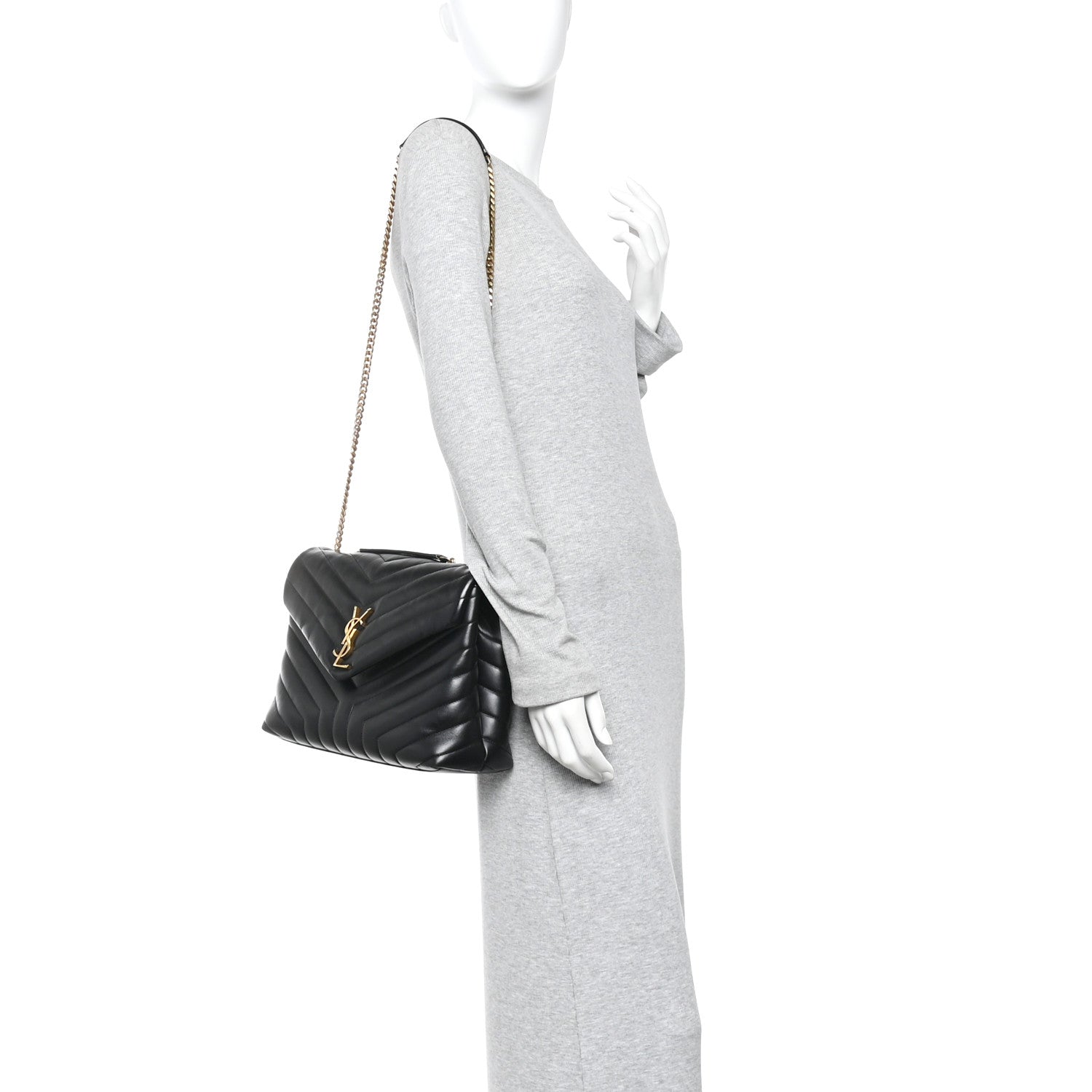 Calfskin Y Quilted Monogram Medium Loulou Chain Satchel Black
