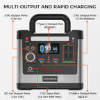 320W Portable Power Station- 298Wh/93120mAh, 8x Outputs: AC/12V DC/USB - 9 Charging Ports with 2x A/C