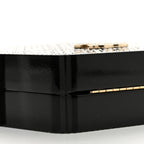 Plexiglass Crystal Quilted Minaudiere Clutch Black White
