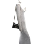 Shiny Crumpled Calfskin Quilted Small Wavy CC Hobo Black