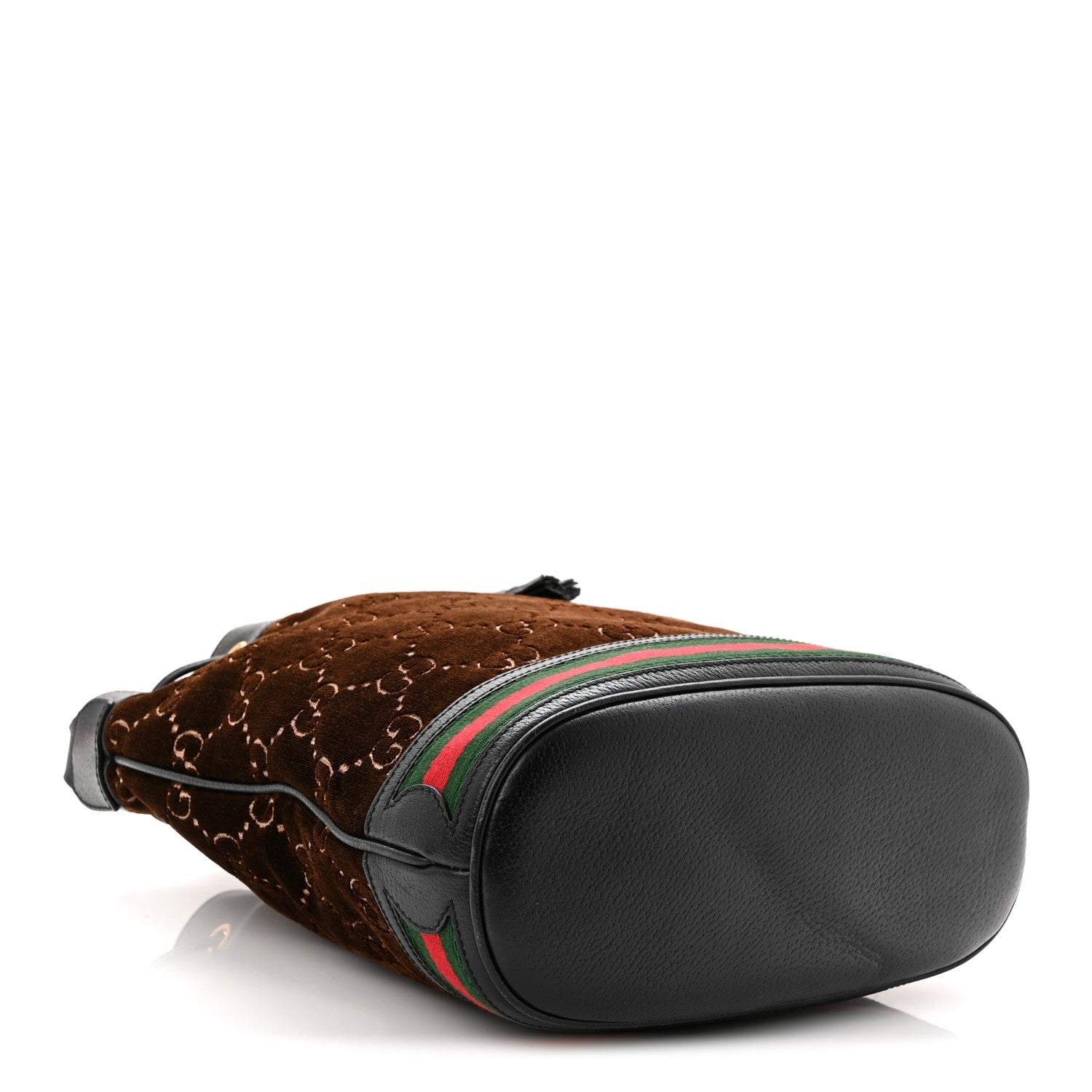 Velvet GG Monogram Textured Calfskin Web Bucket Bag Brown Black