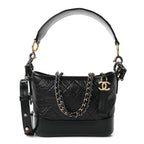 Aged Calfskin Quilted Small Gabrielle Logo Hobo Black
