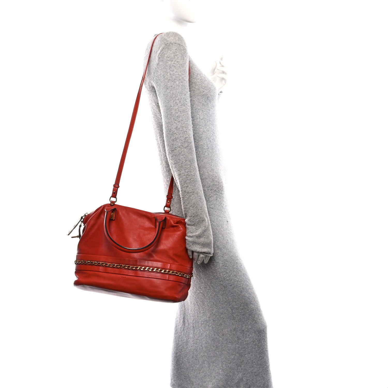 Calfskin Kira Convertible Bowler Bag Brick Red