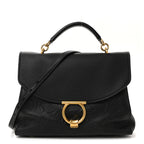 Calfskin Embossed Medium Margot Top Handle Satchel Black