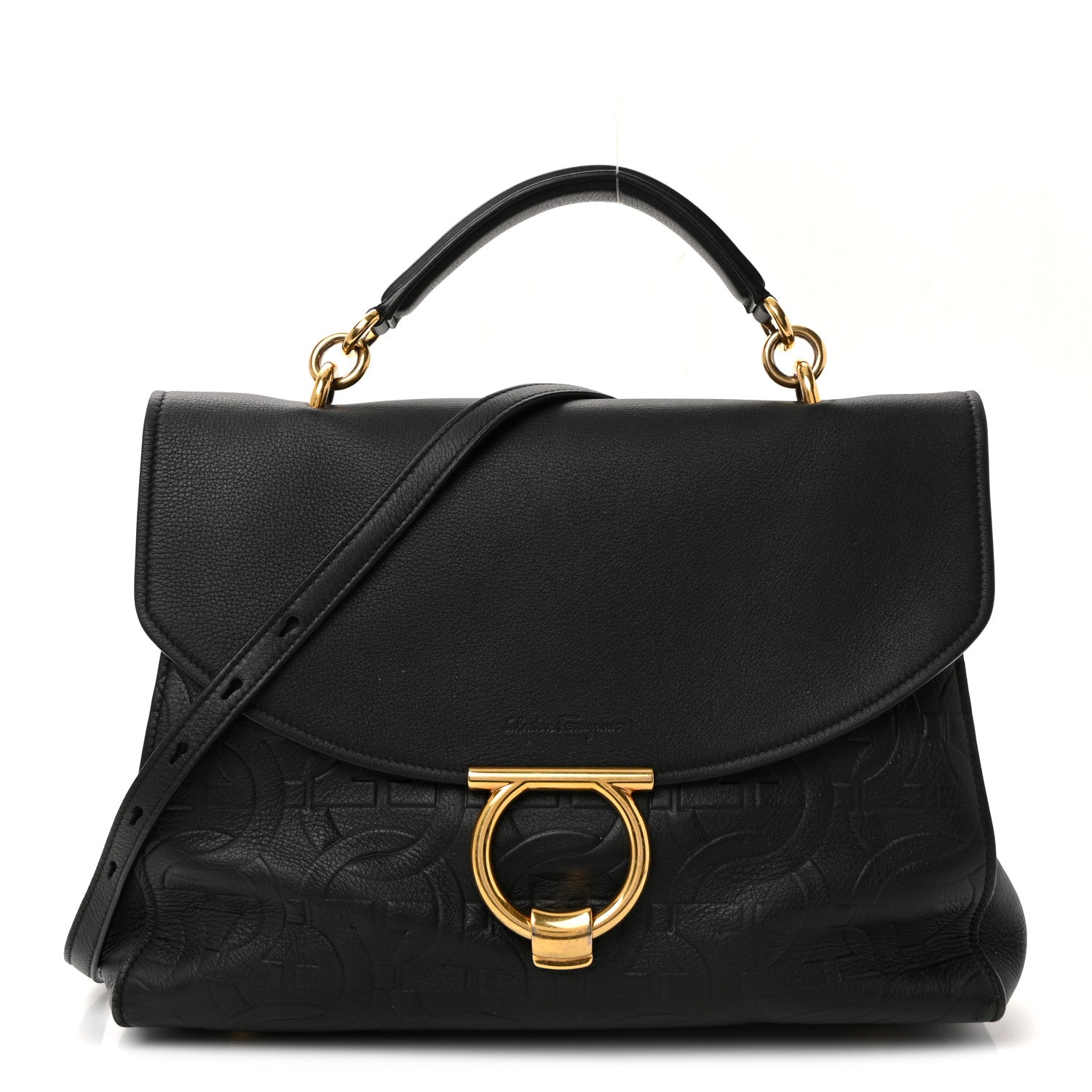 Calfskin Embossed Medium Margot Top Handle Satchel Black