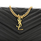 Grain De Poudre Matelasse Chevron Monogram Chain Wallet Black