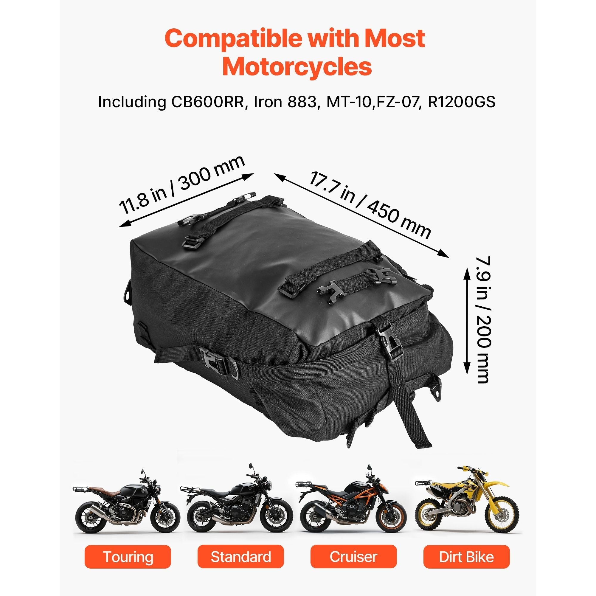 Motorcycle Tail Bag, 30 L Motorcycle Rear Seat Bag with Waterproof Rain Cover, Outdoor Sports Motorbike Luggage Storage Trunk Rack Backpack with Shoulder Straps, Universal Fit Rear Racks, Black