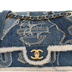 Denim Shearling Hieroglyph Flap Blue