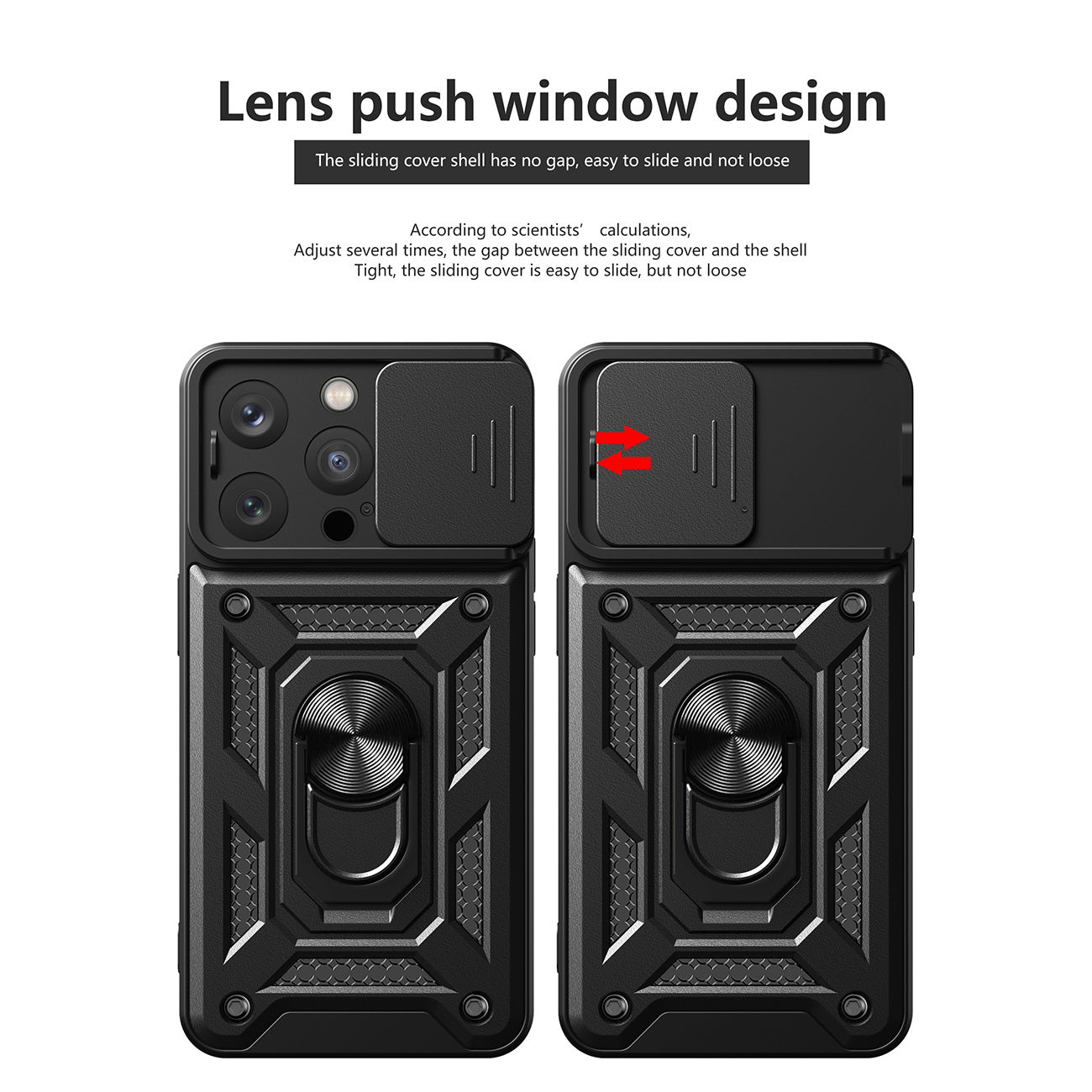 Kickstand Ring Holder With Slide Camera Cover Tpu Magnetic Car Mount For Apple Iphone 15 Pro In Black