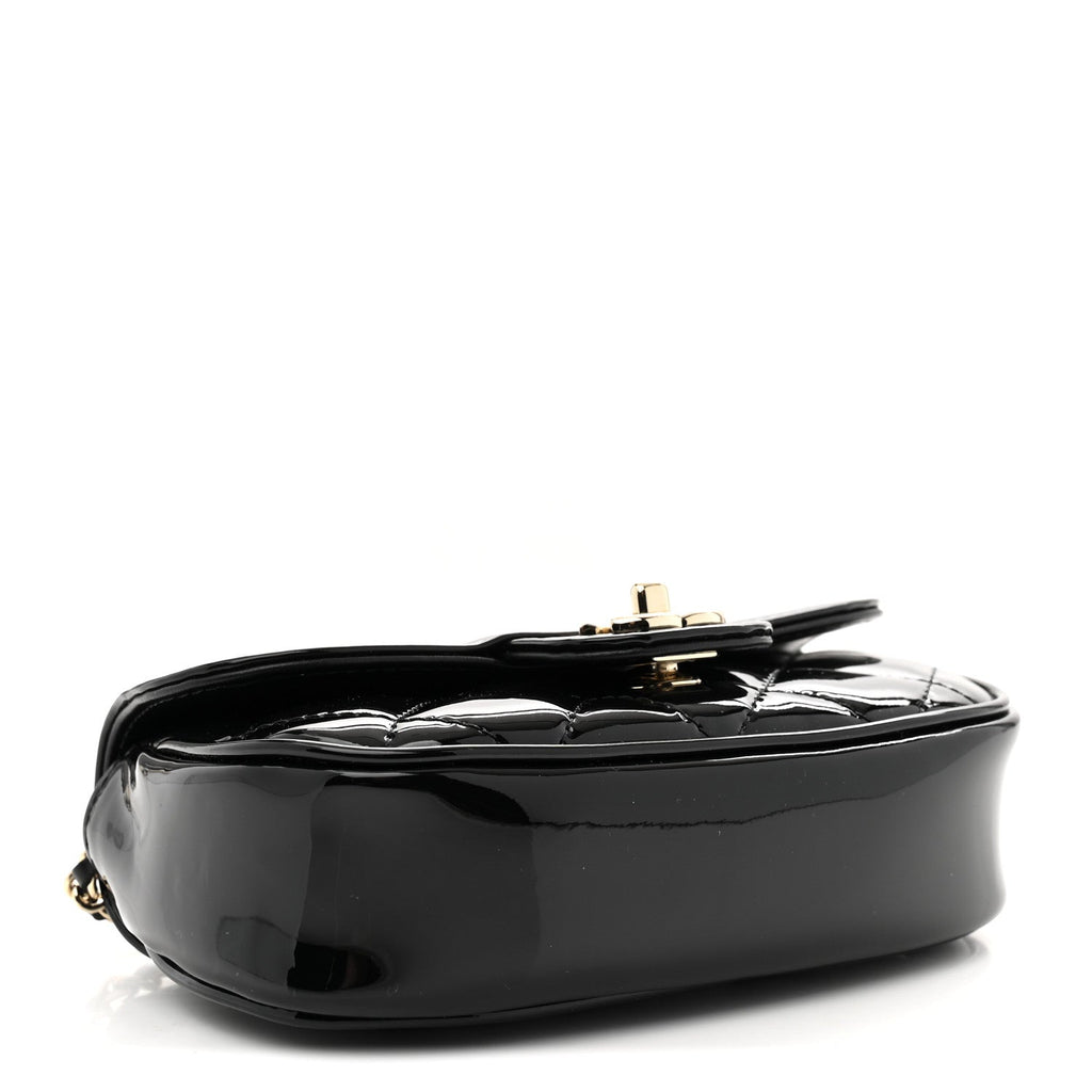 Patent Calfskin Quilted Mini Clutch Black