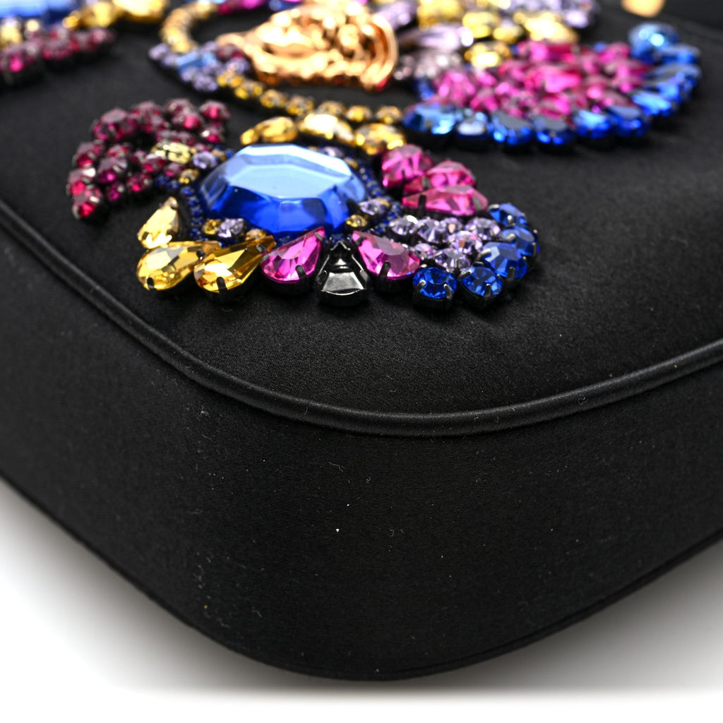 Satin Crystal Embellished La Medusa Mini Hobo Bag Black Multicolor