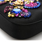 Satin Crystal Embellished La Medusa Mini Hobo Bag Black Multicolor