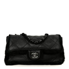 Shearling Quilted Medium Single Flap Black
