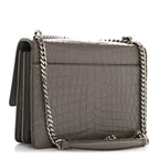 Calfskin Crocodile Embossed Medium Monogram Sunset Fog