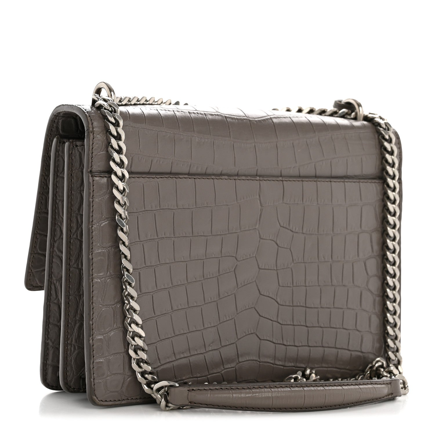 Calfskin Crocodile Embossed Medium Monogram Sunset Fog