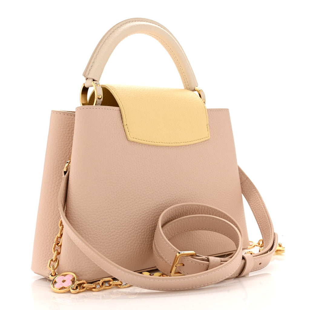 Taurillon Enamel Flower Chain Capucines BB Beige Yellow Creme