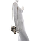 Tweed Shearling Round Clutch With Chain and Coin Purse Beige Black
