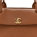 Grained Calfskin Stitched Urban Essentials Small Shopping Bag Camel