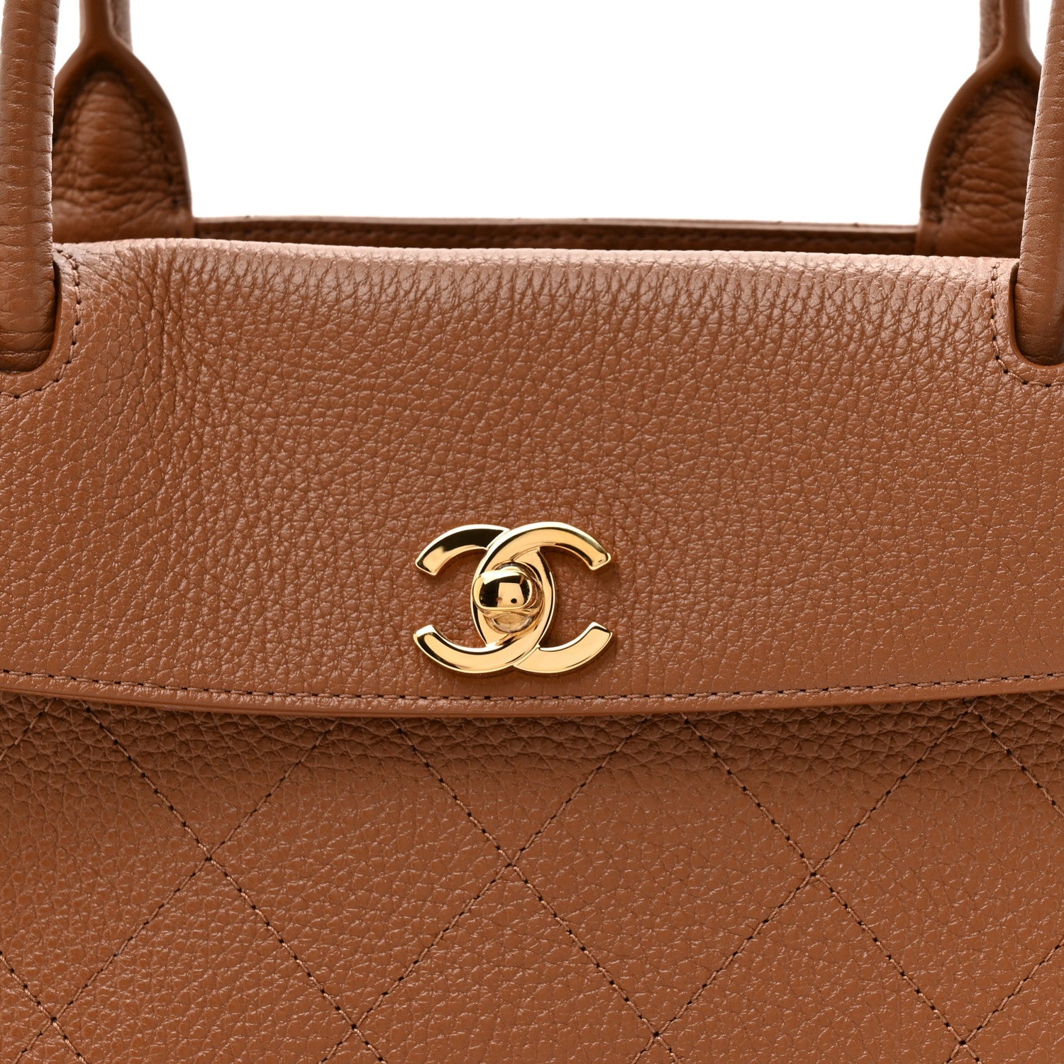 Grained Calfskin Stitched Urban Essentials Small Shopping Bag Camel