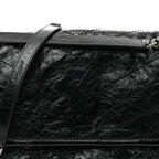 Crinkled Calfskin Matelasse Monogram Medium Niki Chain Satchel Black