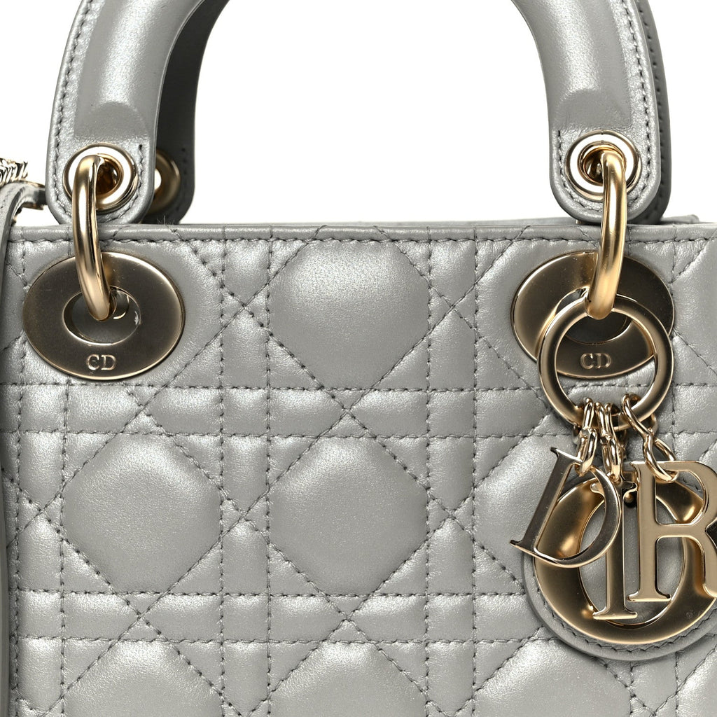 Lambskin Cannage Mini Lady Dior Gray Opaline