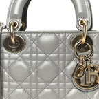 Lambskin Cannage Mini Lady Dior Gray Opaline