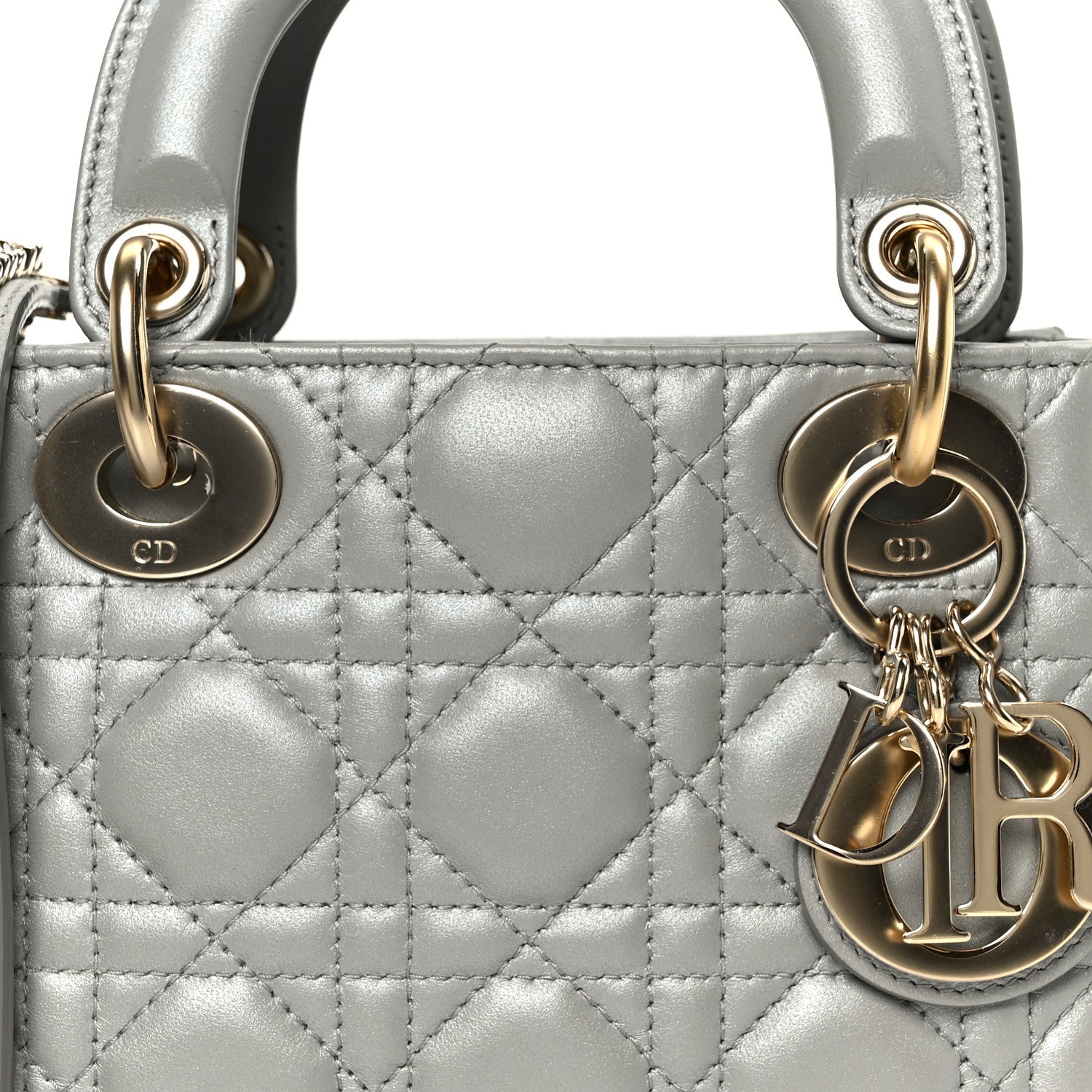 Lambskin Cannage Mini Lady Dior Gray Opaline