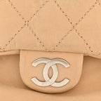 Lambskin Stitched Accordion Flap Tote Beige