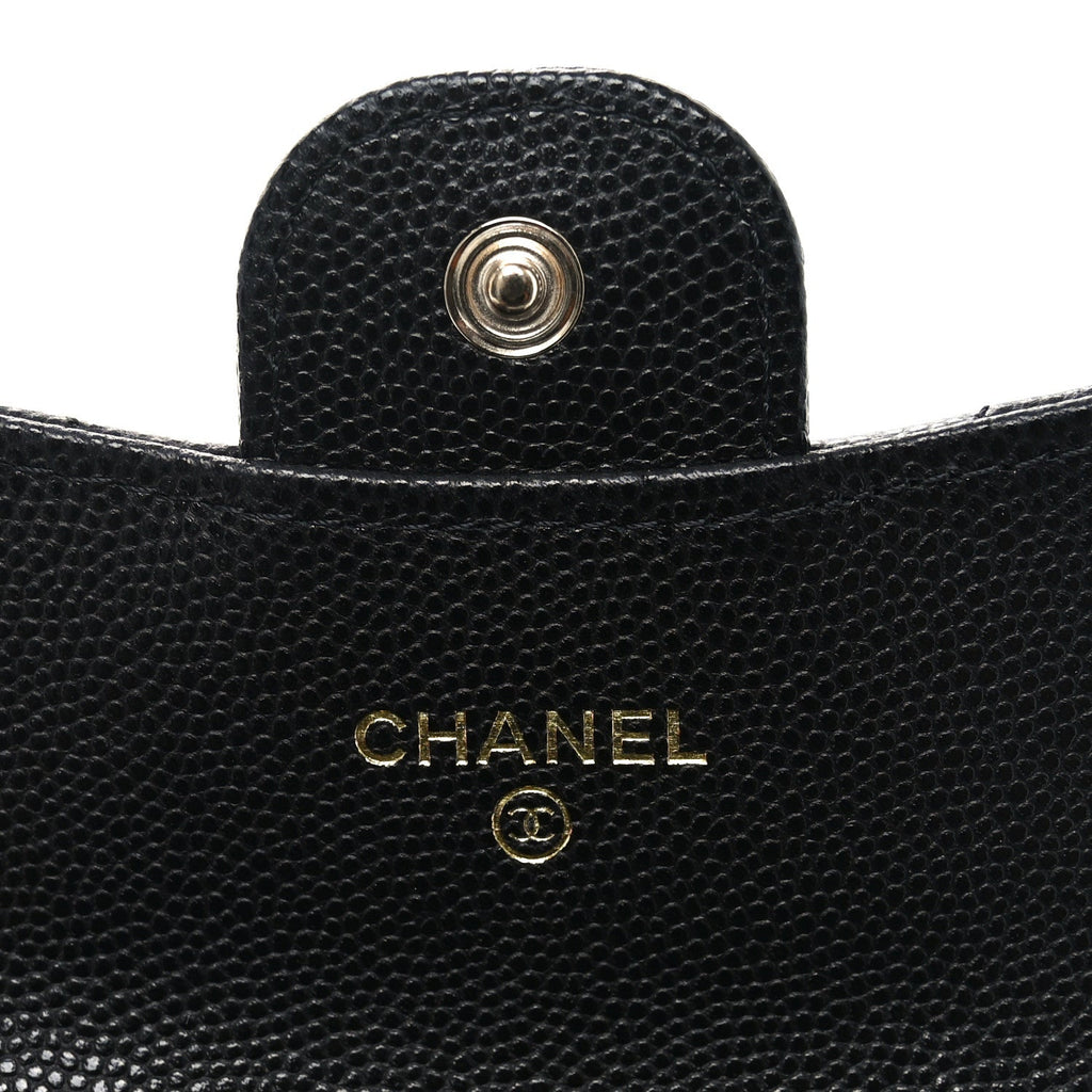Caviar Quilted Flap Card Holder On Chain Black