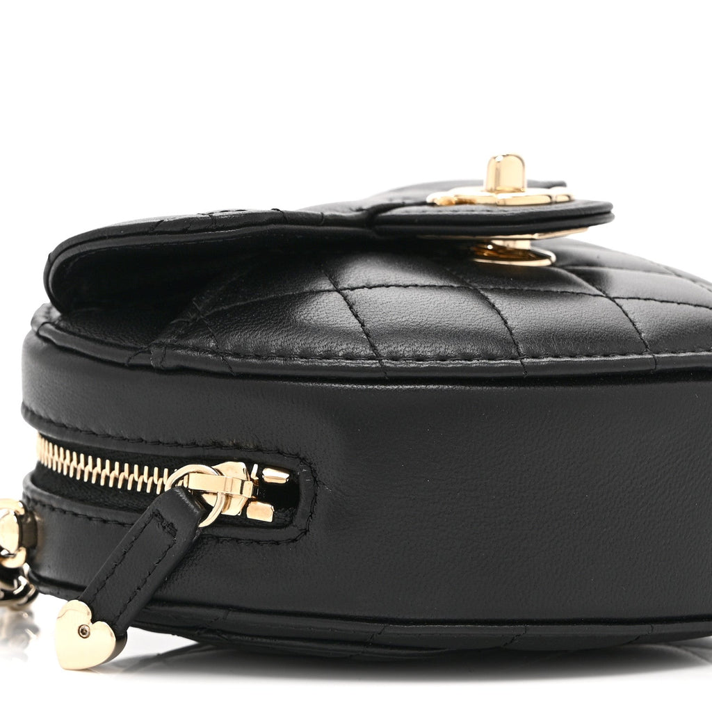 Lambskin Quilted CC In Love Heart Clutch With Chain Black
