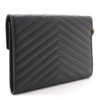 Grain De Poudre Matelasse Chevron Monogram Envelope Clutch Black