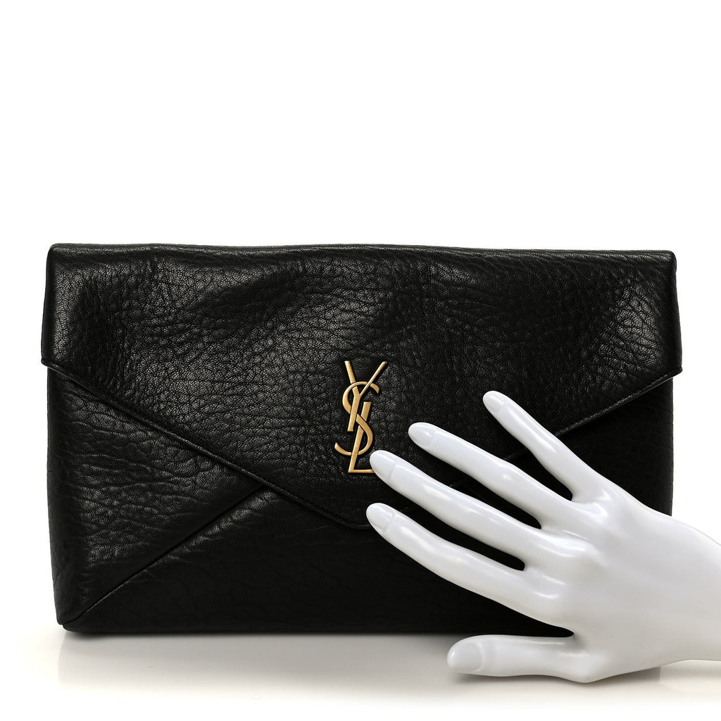 Grained Lambskin Cassandre Envelope Pouch Black
