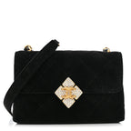 Velvet Strass Diamond Lock Flap Black