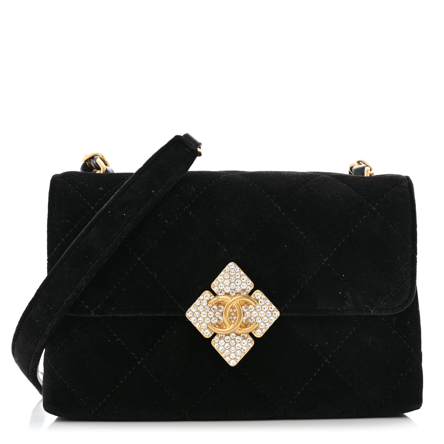 Velvet Strass Diamond Lock Flap Black