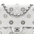 Perforated Metallic Lambskin Small CC Medals Flap Silver