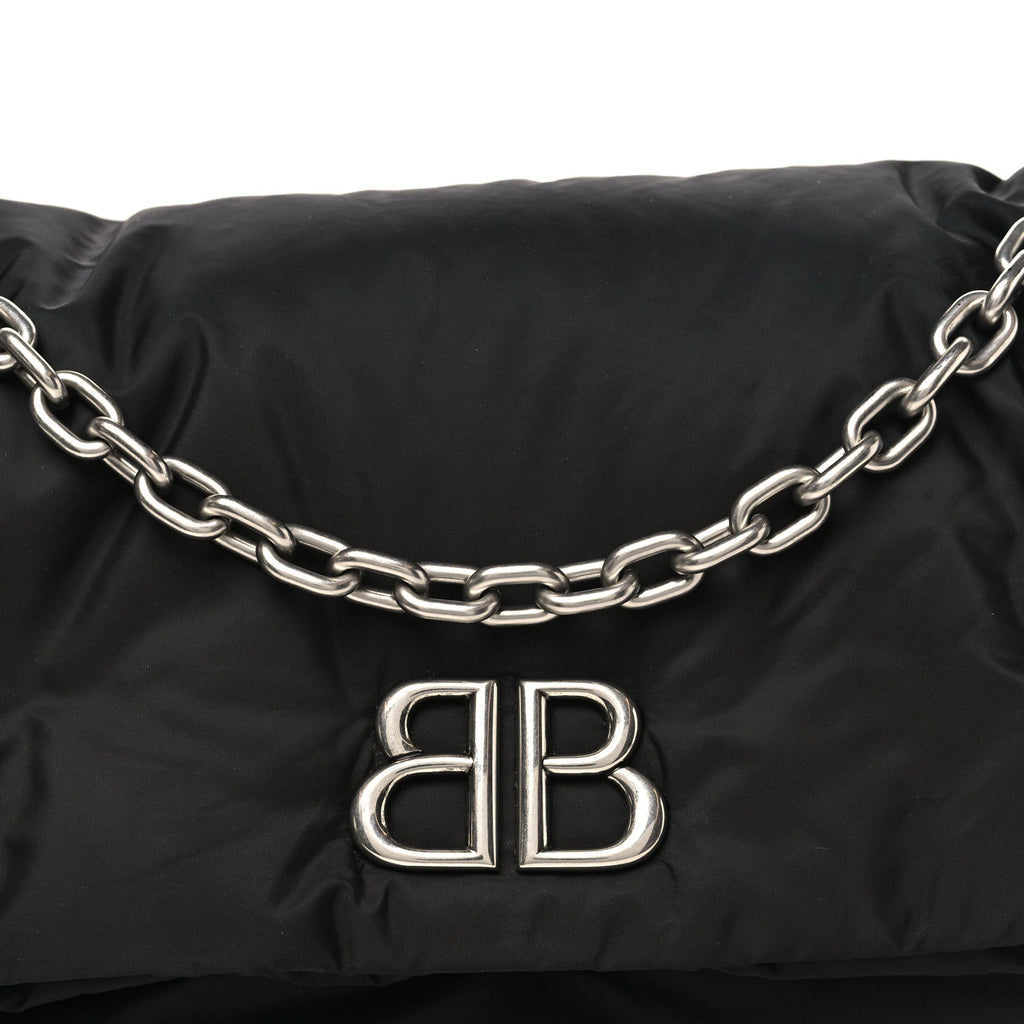 Nylon Medium Monaco Chain Shoulder Bag Black
