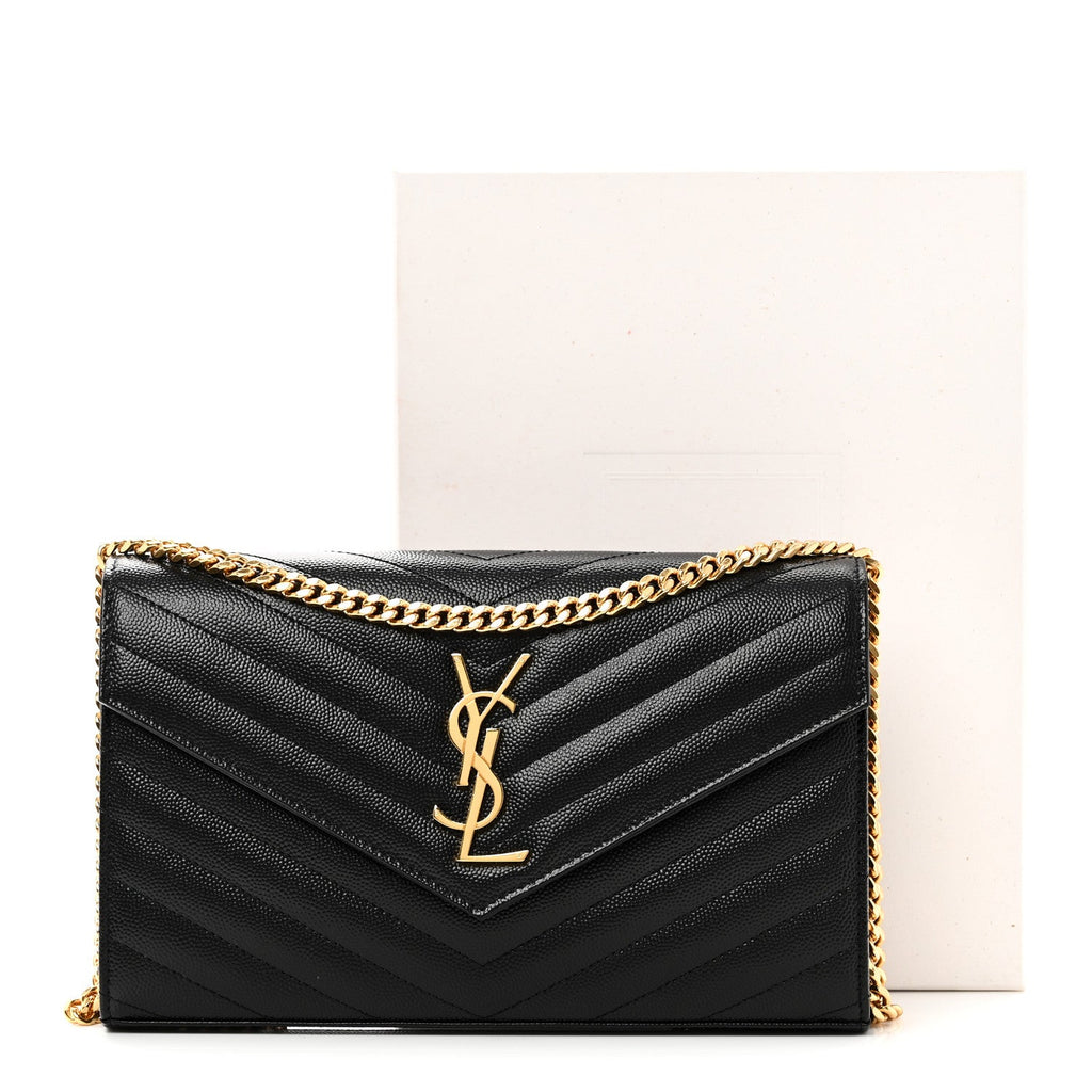 Grain De Poudre Matelasse Chevron Monogram Chain Wallet Black