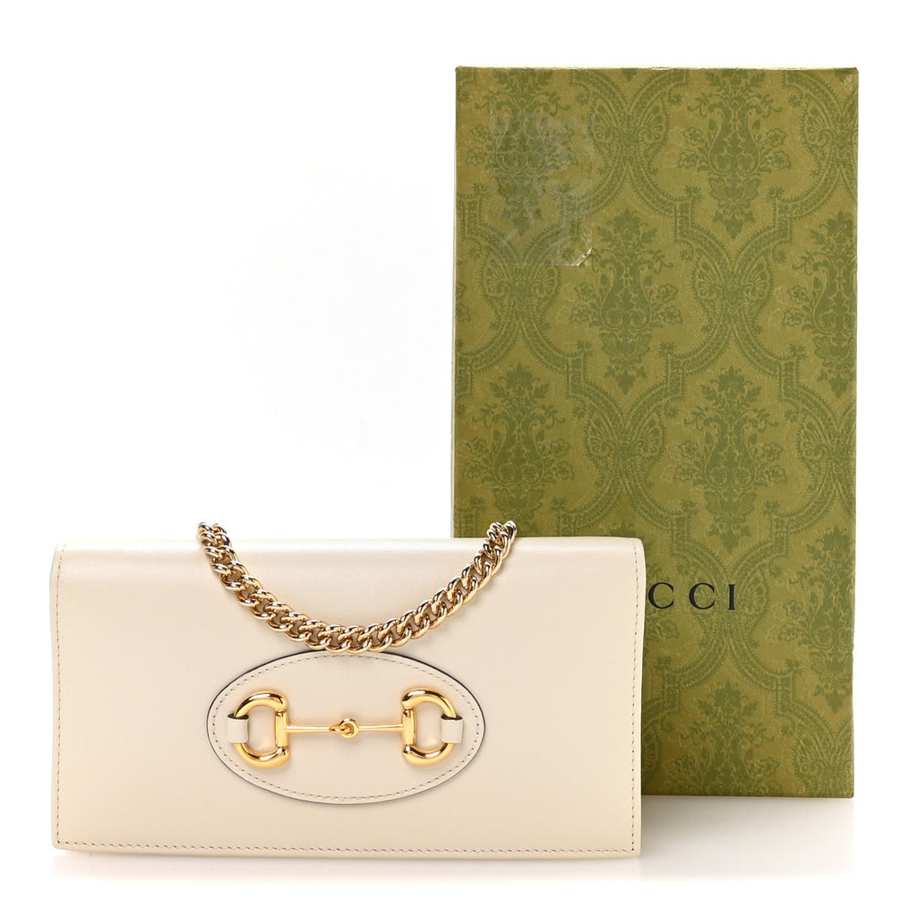 Boarded Plutone Calfskin Horsebit 1955 Wallet On Chain Mystic White