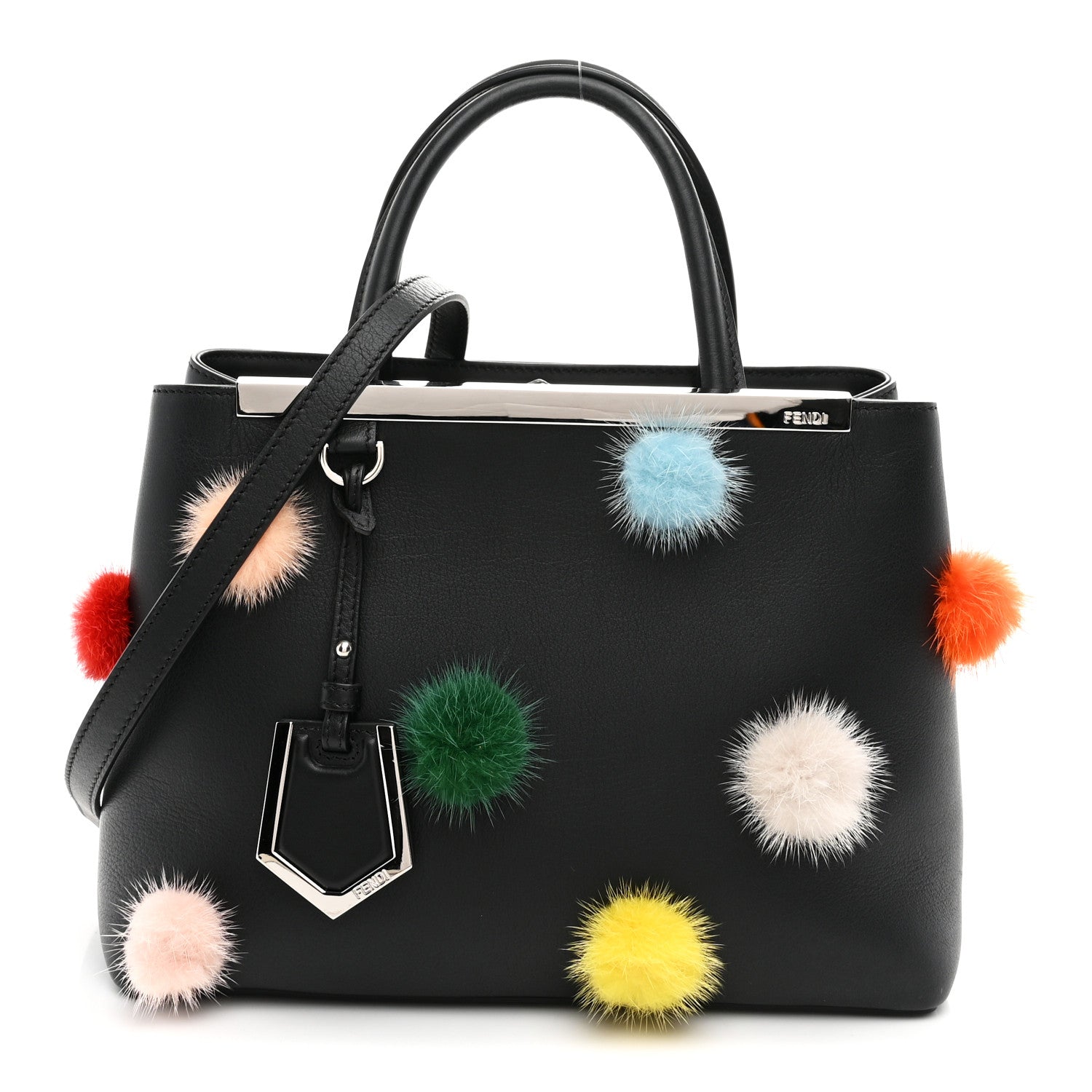 Vitello Dolce Mink Fur Pom Pom Petite 2Jours Tote Black Multicolor