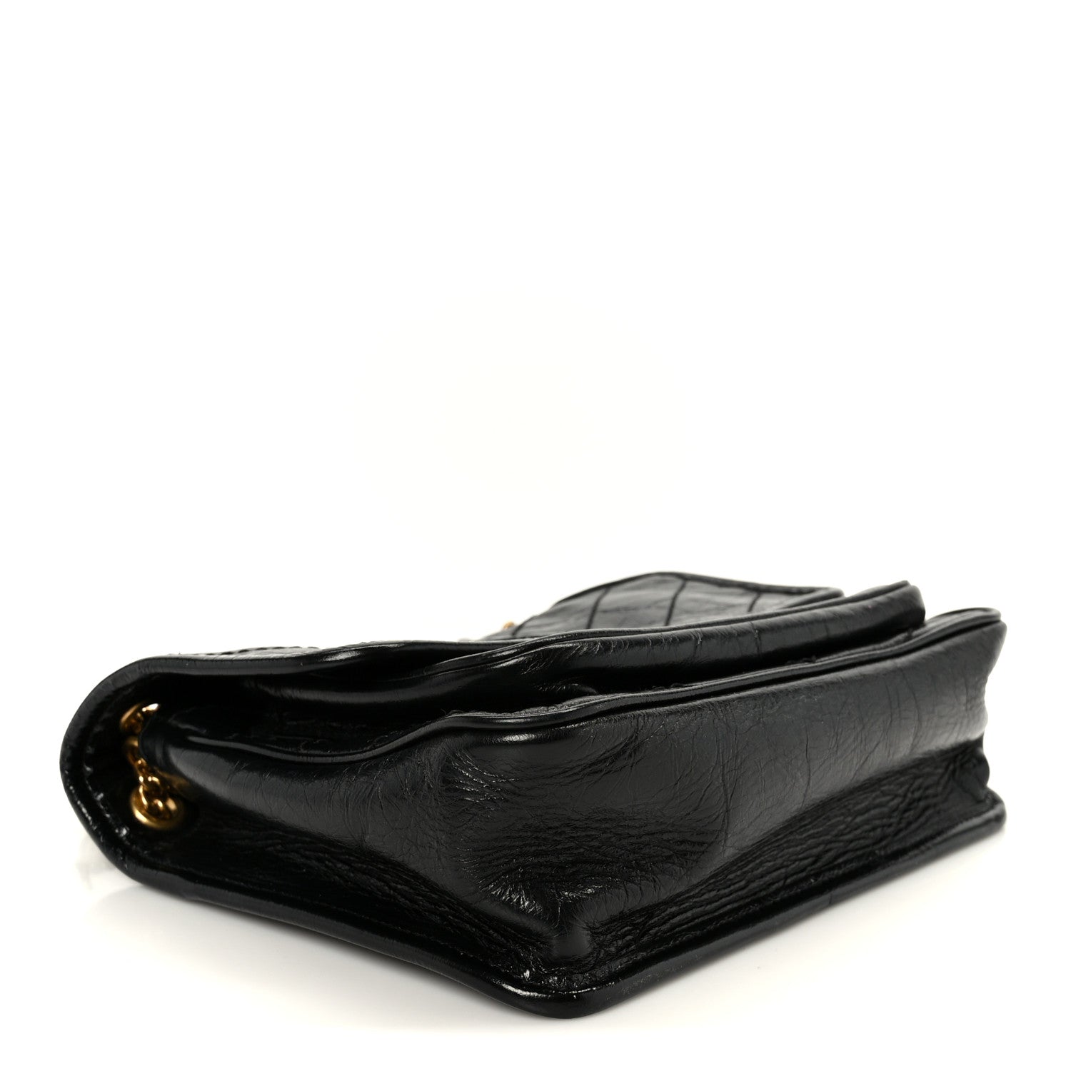 Crinkled Calfskin Matelasse Monogram Baby Niki Chain Satchel Black