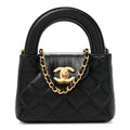 Shiny Aged Calfskin Quilted Mini Nano Kelly Shopper Black